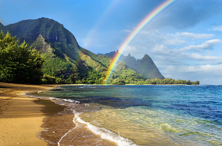 HD wallpaper: Earth, Rainbow, Beach, Landscape, Mountain, Nature, Sand, Sea  | Wallpaper Flare