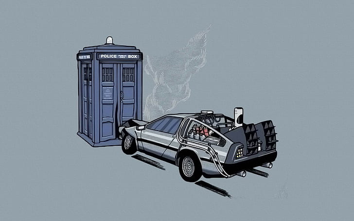 Doctor Who, Back to the Future, crossover, HD wallpaper