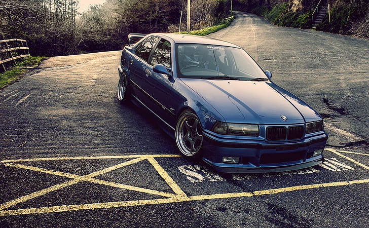  Fondo de pantalla HD: BMW E36, tuning, carretera, azul oscuro, automóvil |  Llamarada de papel tapiz