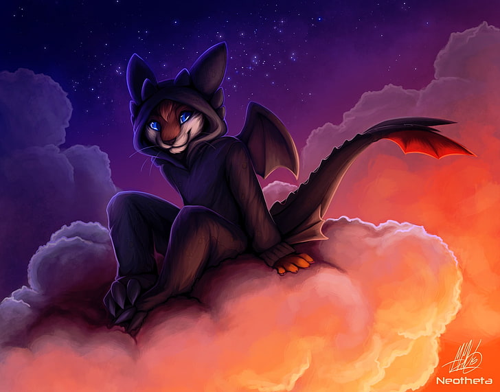 furry, Anthro, one person, night, nature, clothing, sky, full length