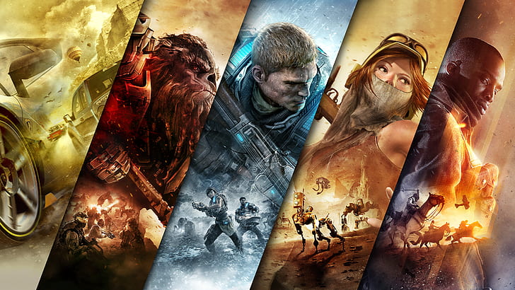 Video Game, Collage, Battlefield 1, Forza Horizon 3, Gears of War 4