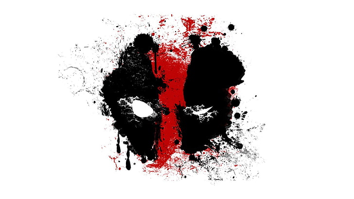 Deadpool paint wall art, fan art, painting, black, red, paint splatter, HD wallpaper