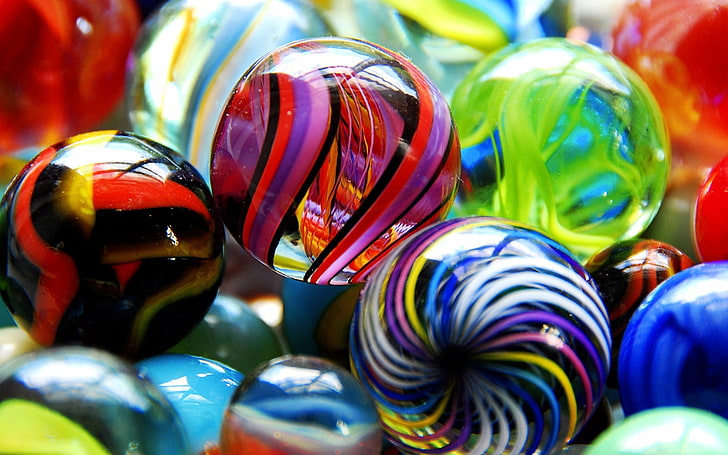 assorted-color marble lot, balls, glass, line, colorful, multi Colored, HD wallpaper