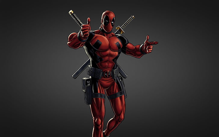 Marvel Deadpool wallapaper, red, sword, black background, comic, HD wallpaper
