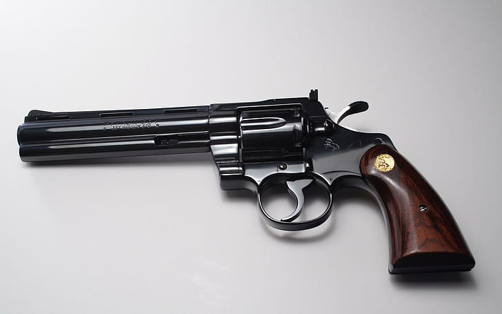 Revolver, black and brown revolver pistol, photography, 1920x1200