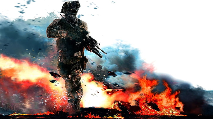 Call Of Duty Modern Warfare 2, soldier, video games, burning