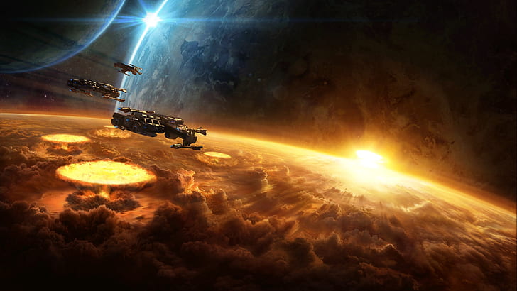 space, the explosion, planet, destruction, starcraft, nuclear, HD wallpaper