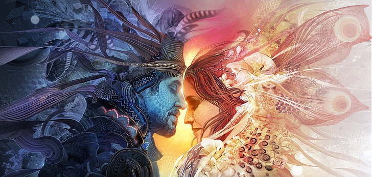man and woman artwork, Android Jones, IT design, psychedelic, HD wallpaper