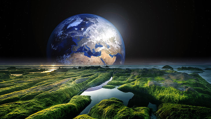 earth, planet, parallel universe, fantasy landscape, infinite, HD wallpaper