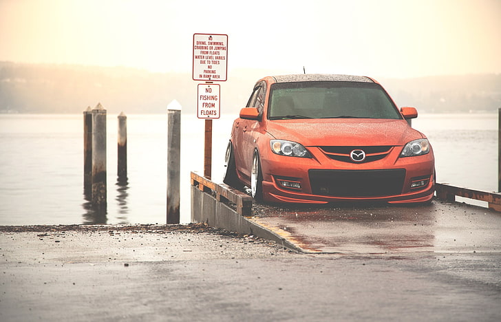 red Mazda 3, front view, car, transportation, land Vehicle, outdoors