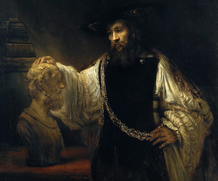 portrait, picture, Rembrandt van Rijn, Aristotle with a Bust of Homer