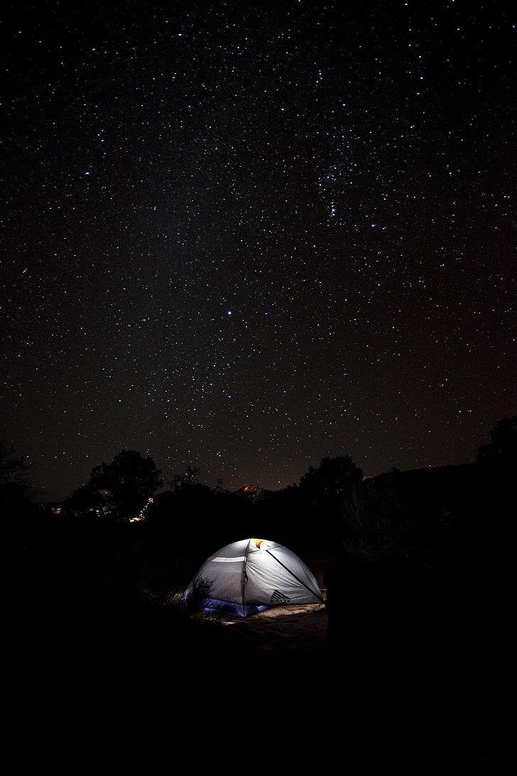 white dome tent, starry sky, camping, night, star - space, astronomy, HD wallpaper