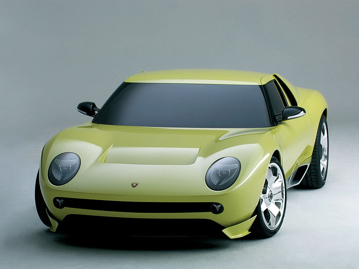car, Lamborghini, Lamborghini Miura, yellow, studio shot, motor vehicle, HD wallpaper