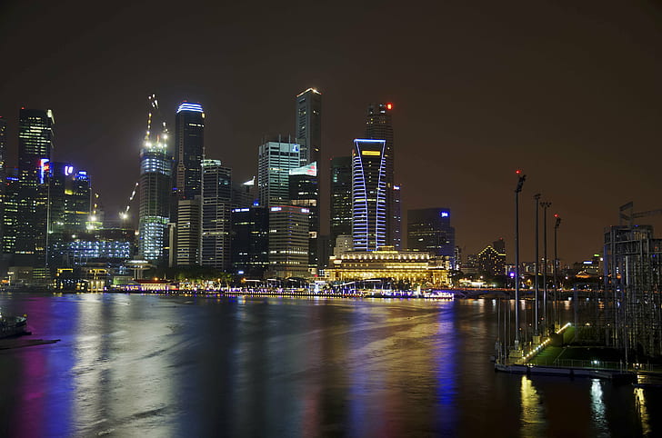 night time photo of city, DSC, HDR, CBD, singapore, cityscapes, HD wallpaper