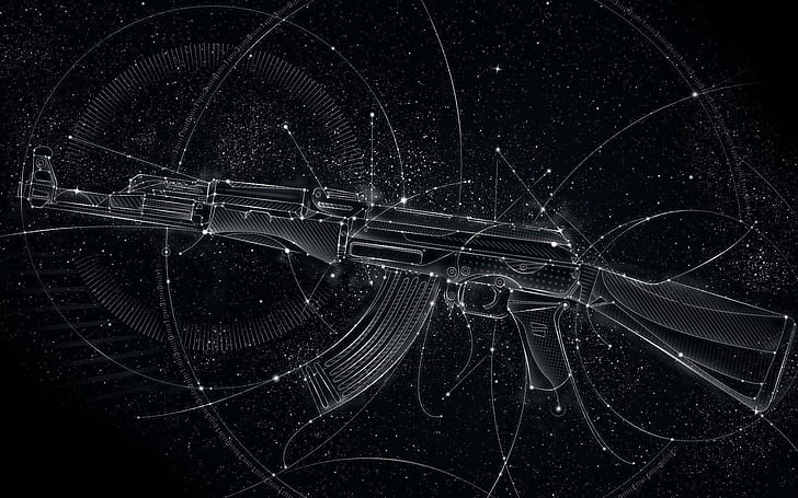 AK-47, assault rifle diagram, digital art, 1920x1200, weapon
