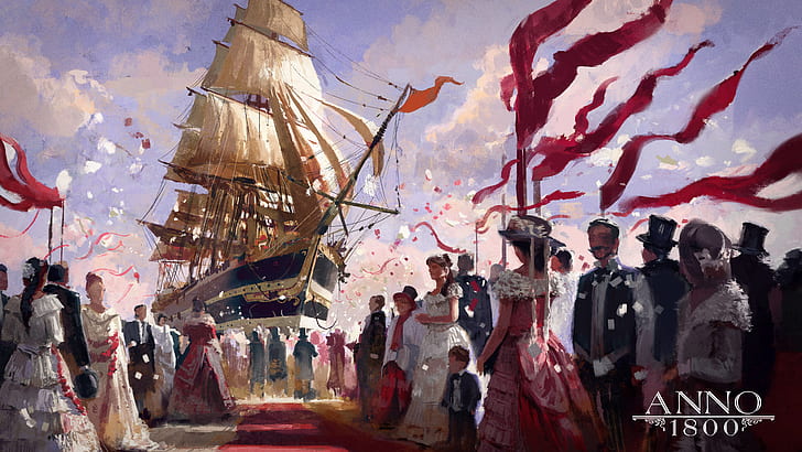 artwork, digital art, ship, sailing ship, video games, Anno 1800