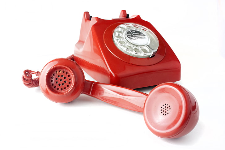 red rotary telephone, handset, relationship, white background