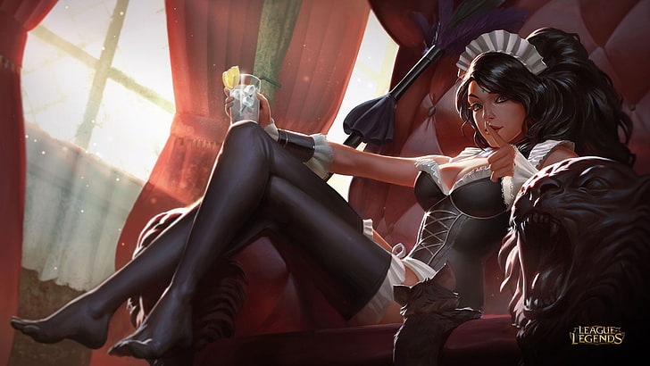 Nidalee (League of Legends), sitting, young adult, women, leisure activity
