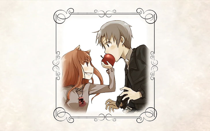 Spice and Wolf, Holo, apples, Lawrence Kraft, anime, Lawrence Craft, HD wallpaper