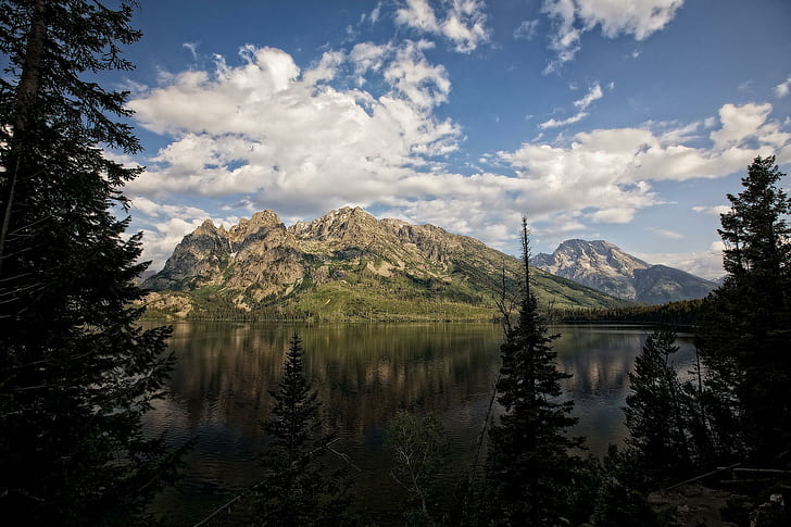 mountains, lake, Wyoming, Jenny Lake, Teton National Park, HD wallpaper