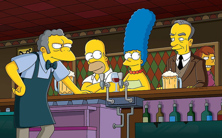 Bar, beer, Homer Simpson, Marge Simpson, Moe Szyslak, The Simpsons, HD wallpaper