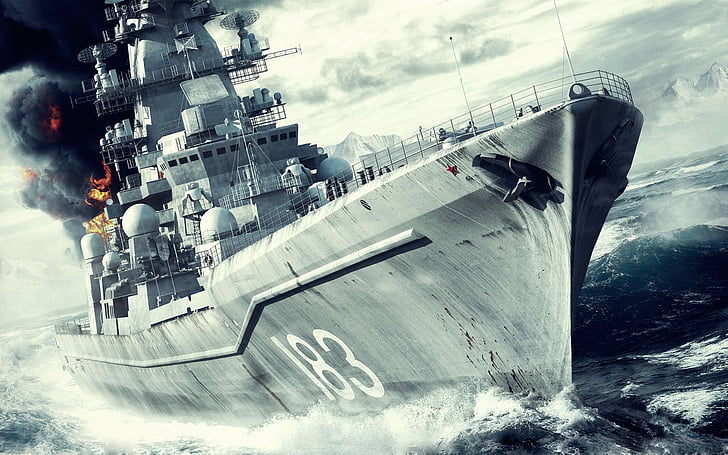 Warships, Army, Battlecruiser, Battleship, Fire, Military, Ocean, HD wallpaper