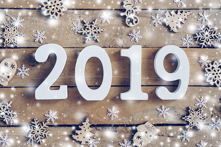 2019 (Year), Christmas, numbers, wood