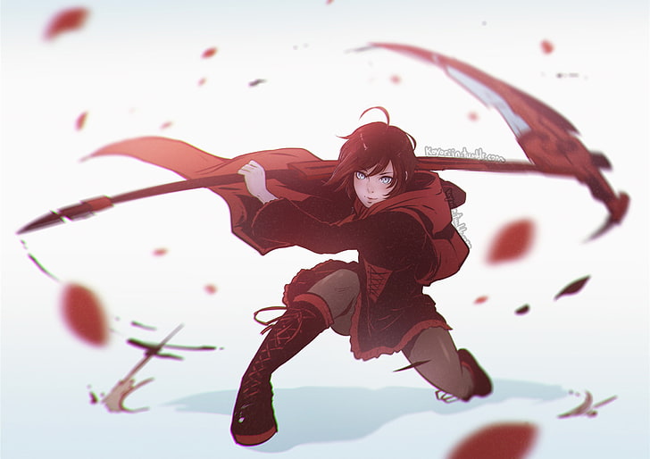 woman with ax anime illustration, RWBY, Ruby Rose (character), HD wallpaper