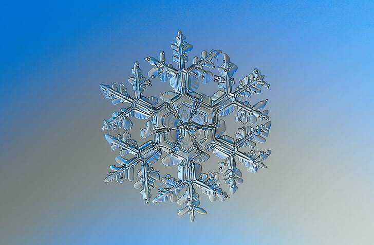 Real Snowflake Under Microscope, Aero, Macro, Blue, Beautiful