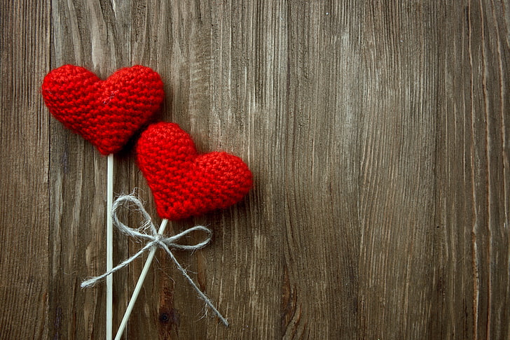 HD wallpaper: two red knit heart decors, love, romantic, sweet, wood -  material | Wallpaper Flare