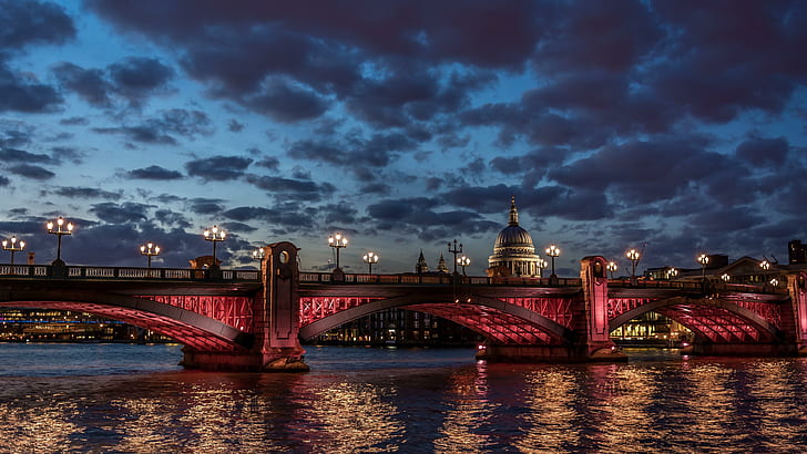 London Bridge Over River Thames St Pauls Cathedral Photo Beautiful Clouds Cityscape Street Lighting Lanterns Lamps Ultrahd Wallpapers For Android 3840×2160
