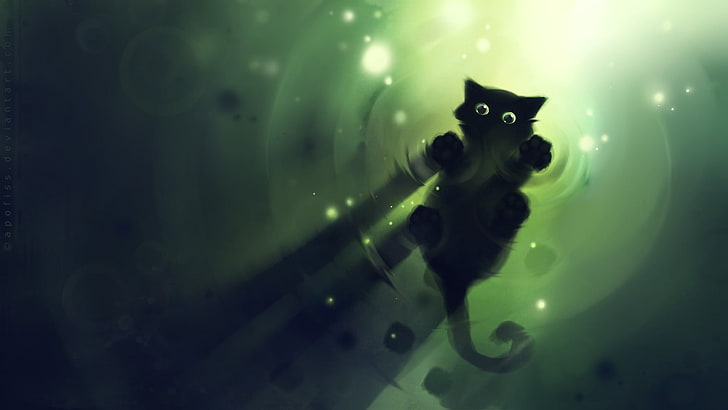 black cat illustration, simple, artwork, Apofiss, water, black cats, HD wallpaper