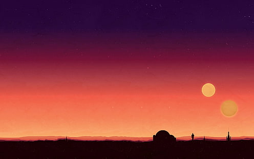 Hd Wallpaper Star Wars Minimalism Desert Tatooine Suns Copy Space Sky Wallpaper Flare