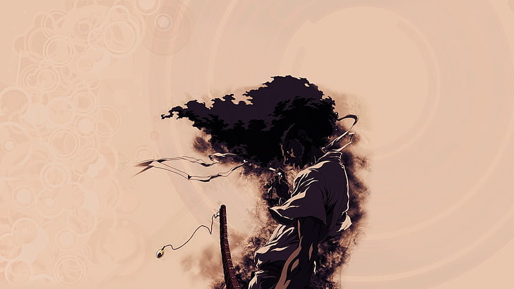 animated samurai illustration, Afro Samurai, artwork, beige, sword