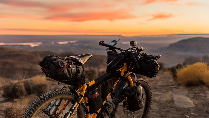 sky, sunset, mountain, freeride, soil, mountain bike, mountain biking, HD wallpaper