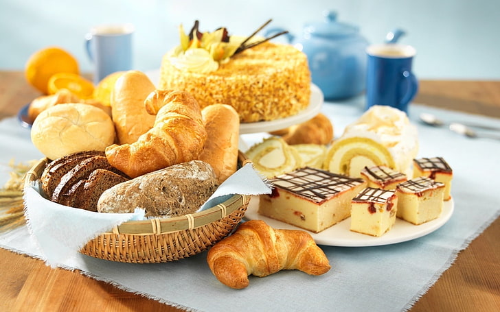 baked pastries, eda, croissants, cakes, rolls, food, breakfast, HD wallpaper
