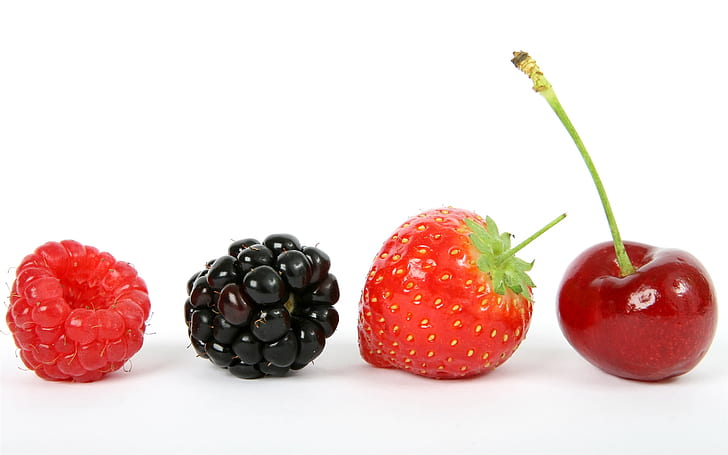 HD wallpaper: Fruits close-up, raspberry, blackberry, strawberry, cherry,  white background | Wallpaper Flare
