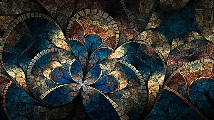 multicolored wall art, abstract, fractal, pattern, architecture