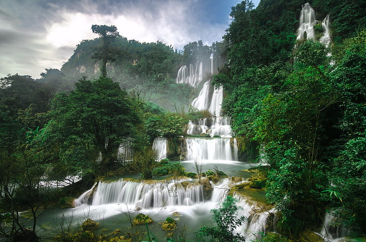 Thi Lo Su Waterfall, Thailand, green trees and waterfalls, cascade, HD wallpaper