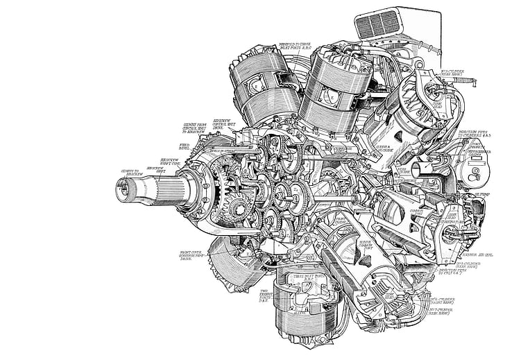 white background, airplane, engines, gears, sketches, engineering