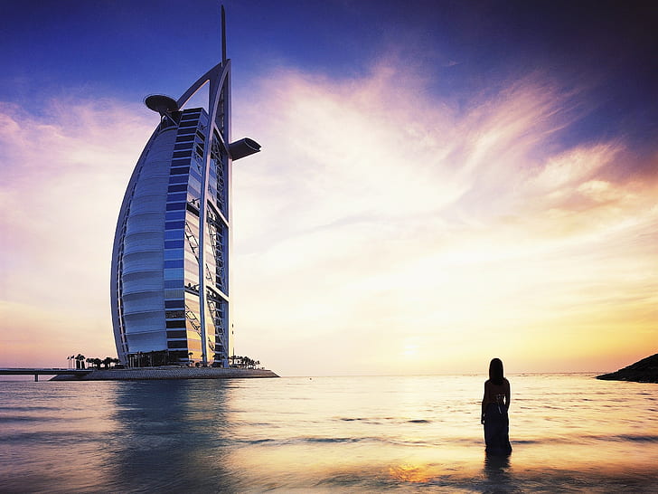 urban, sea, silhouette, hotel, building, Burj Al Arab
