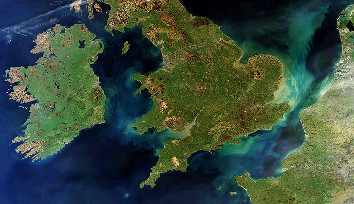 map, England, Ireland, Wales, satellite photo, no people, nature, HD wallpaper