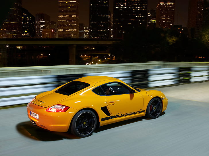 Porsche Cayman S Sport, yellow sports car, cars, HD wallpaper