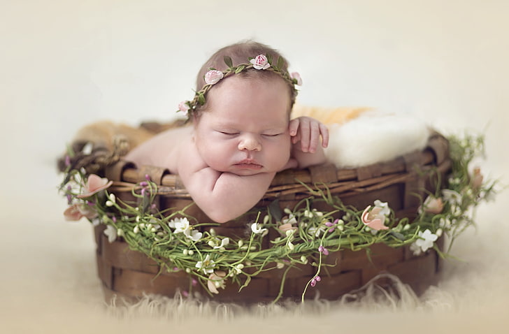Wreath, Sleeping, Cute baby