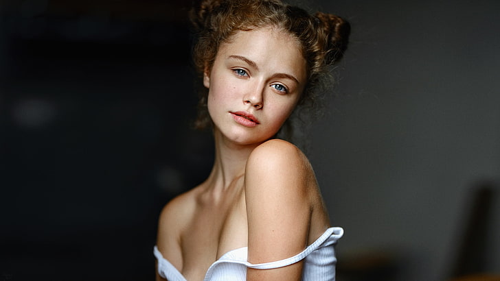 portrait, women, model, face, bare shoulders, Georgy Chernyadyev, HD wallpaper