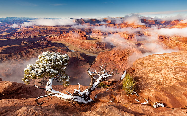 Dead Horse Point State Park after snowfall, Utah, brown mountain, HD wallpaper
