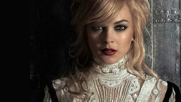 Lindsay Lohan, women, red lipstick, face, portrait, one person