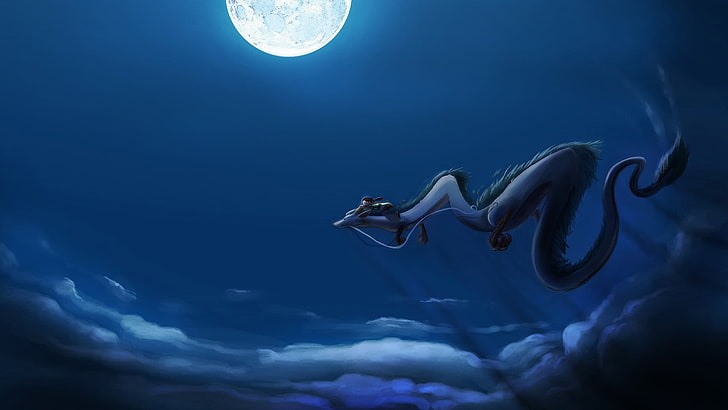 dragon illustration, anime, Studio Ghibli, Spirited Away, Haku