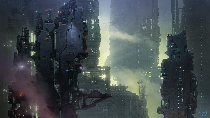futuristic, aircraft, science fiction, cyberpunk, futuristic city