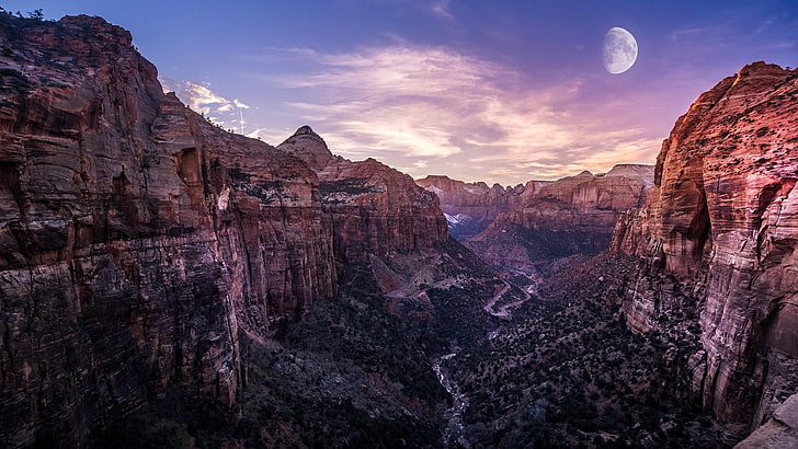 geology, united states, utah, zion canyon, moon, zion national park